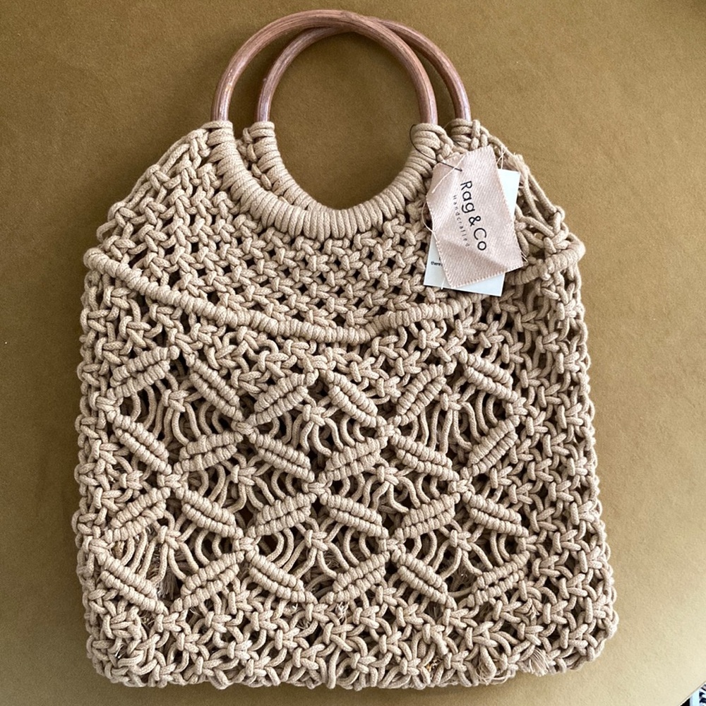 Handmade Cotton Crochet Bag with wood handles